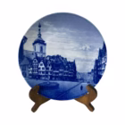 Farfurie decorativă din porțelan german Echt Kobalt Siegen piața orașului circa 1850 Decoratiuni