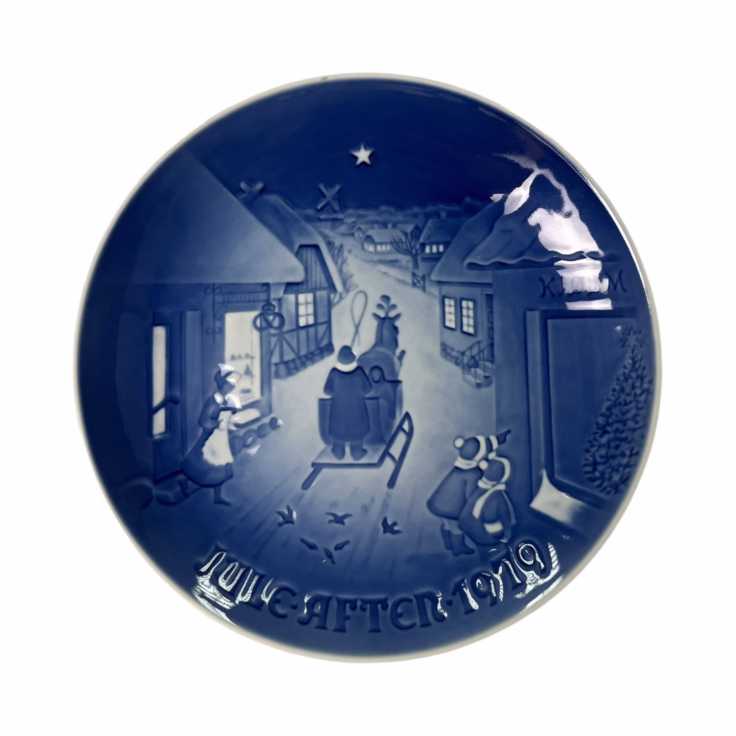 Farfurie decorativă de Crăciun din porțelan Royal Copenhagen Juleaften 1979 White Christmas