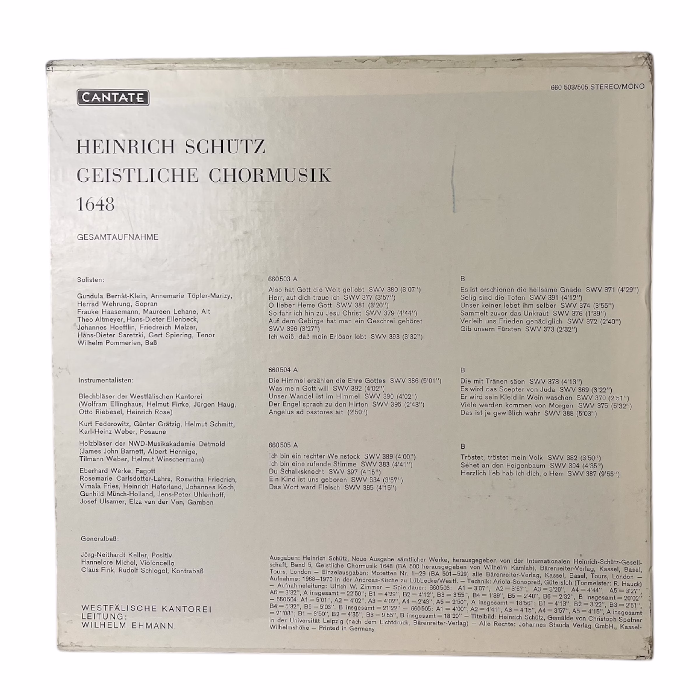 Heinrich Schütz – Muzică corală sacră (1648) | Integrala operei | Box set 3 LP | Cantate Decoratiuni
