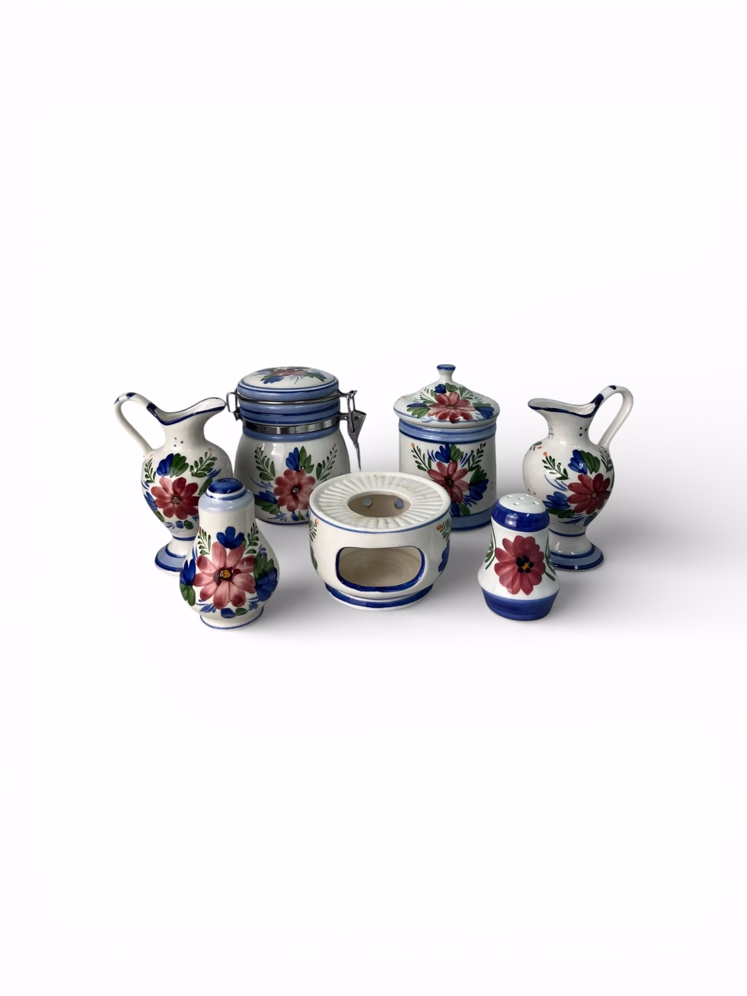 Set ceramic vintage pictat manual – model floral alpin cu 7 piese