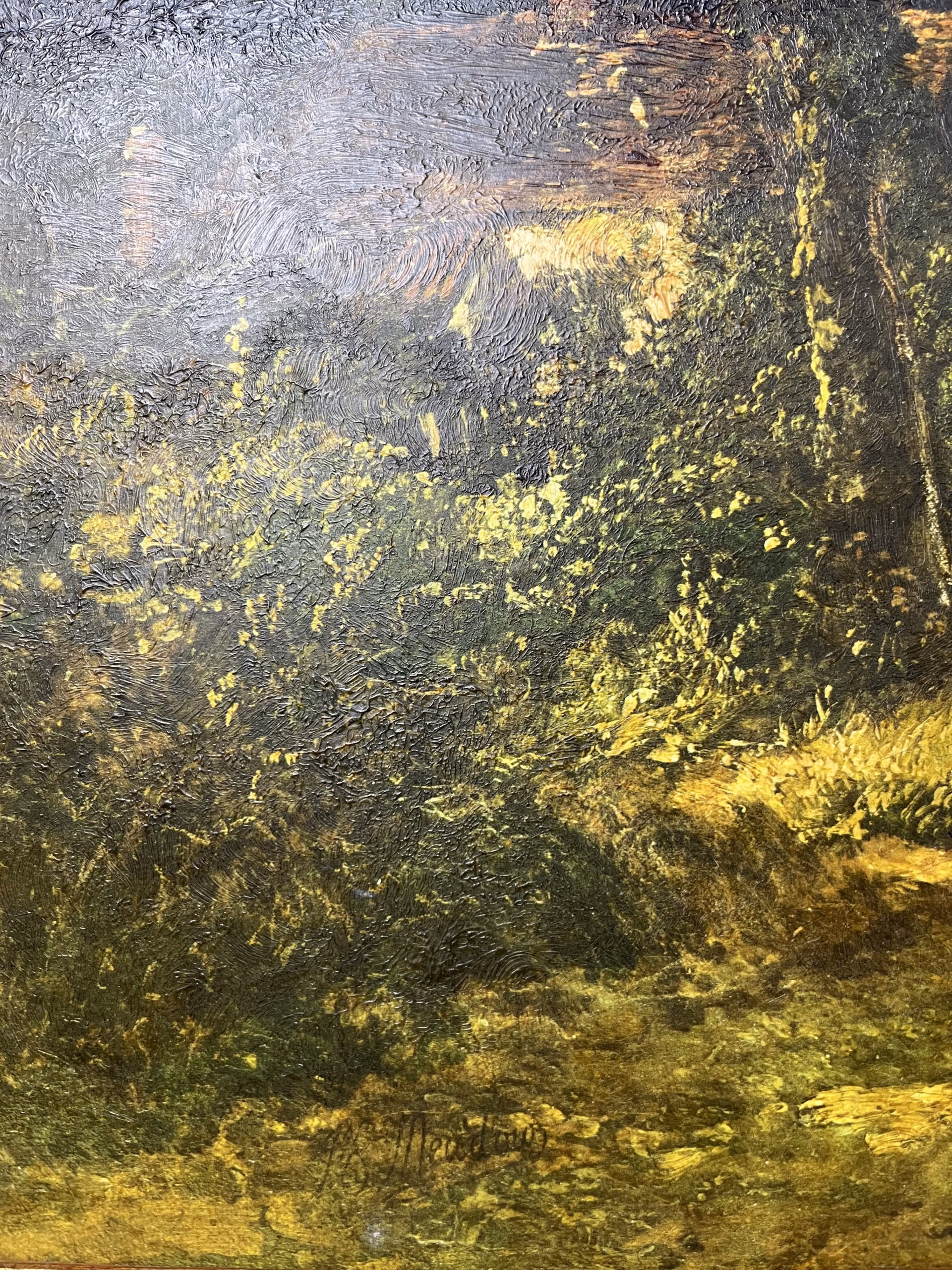 Litografie veche pe pânză – Peisaj rural pastoral, început sec. XX Decoratiuni