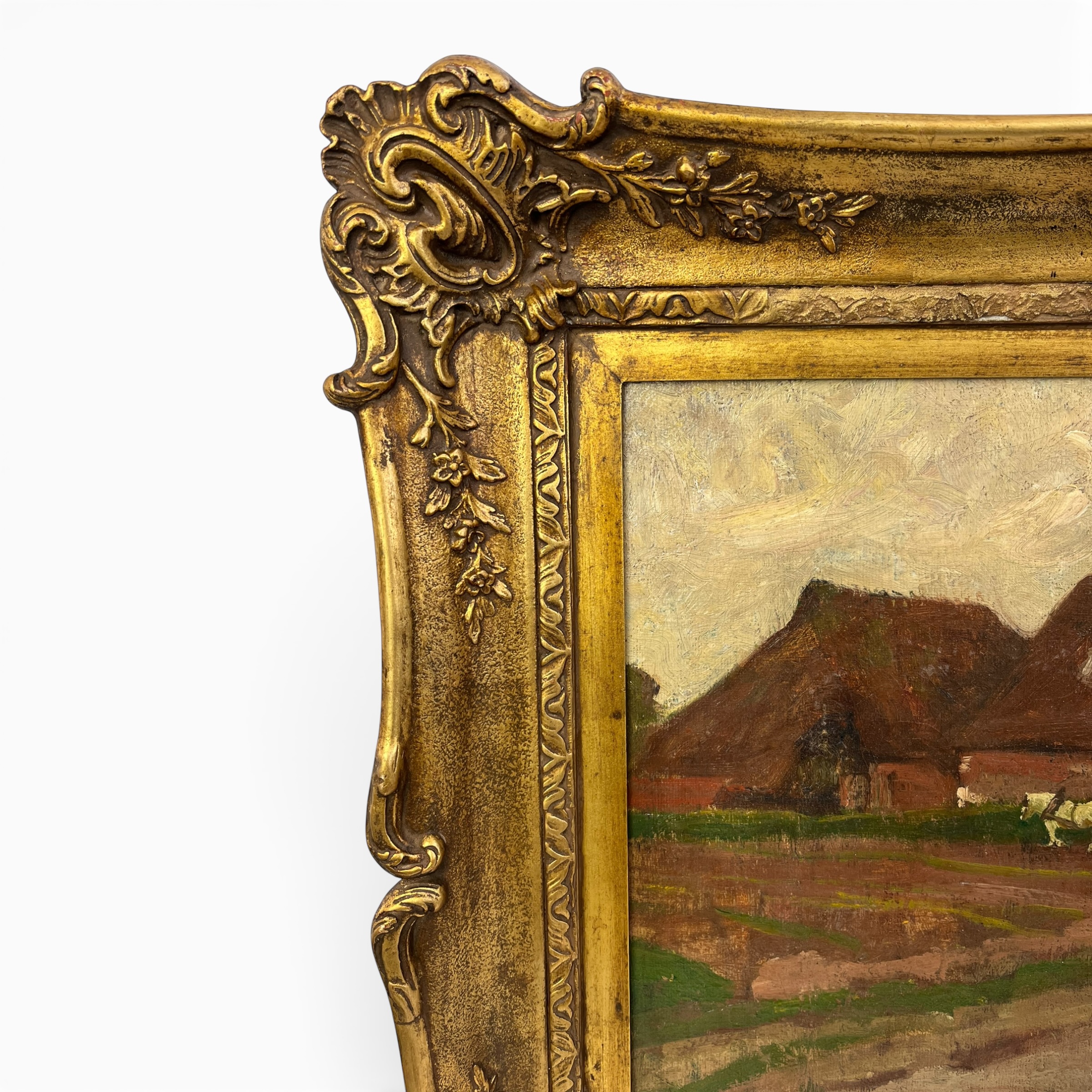 Peisaj rural flamand – Marten Van der Loo, ulei pe pânză, ramă aurită barocizantă(tablou de colecție) Decoratiuni