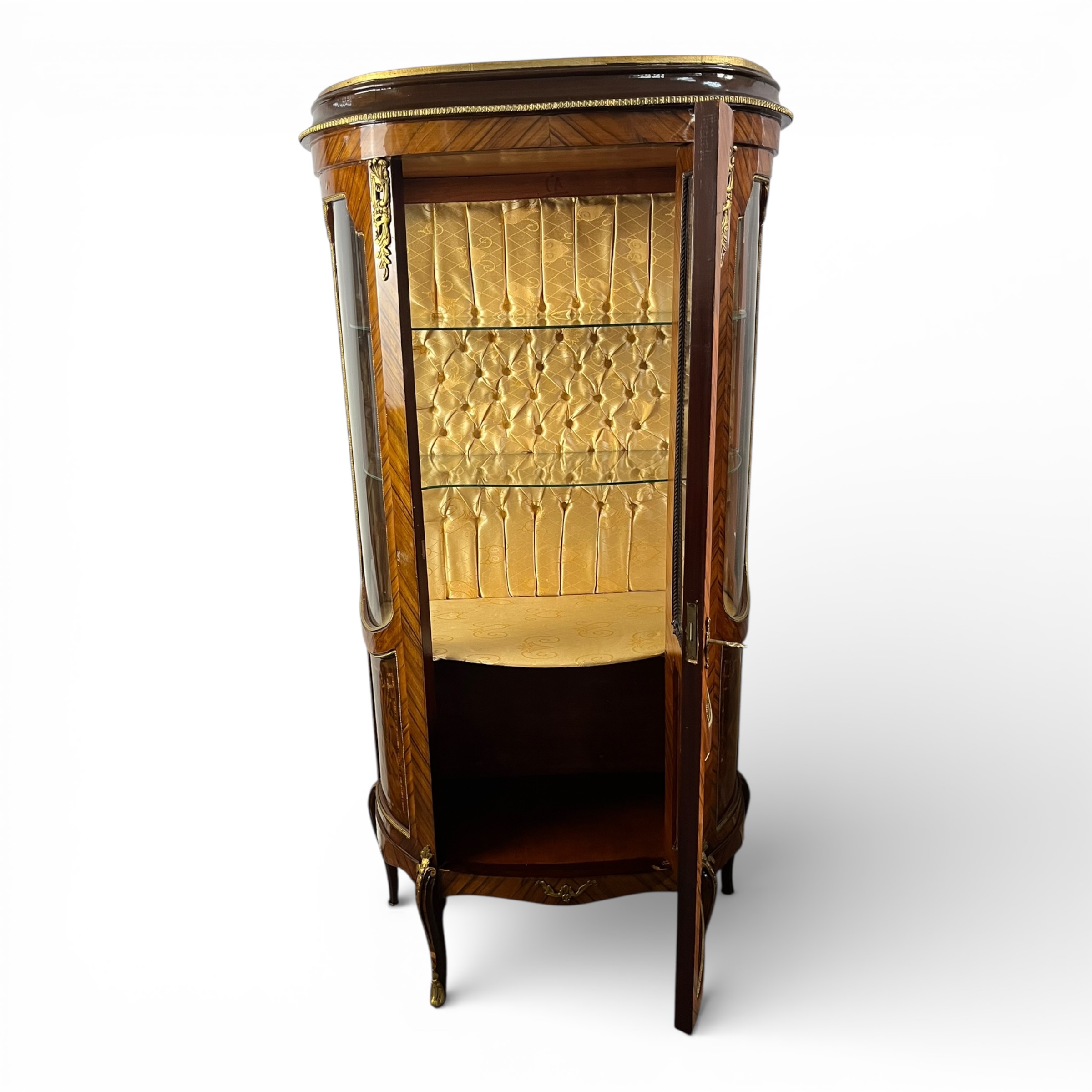 Vitrină franțuzească stil Louis XV, sfârșit sec. XIX, furnir artistic și bronzuri Mobilier