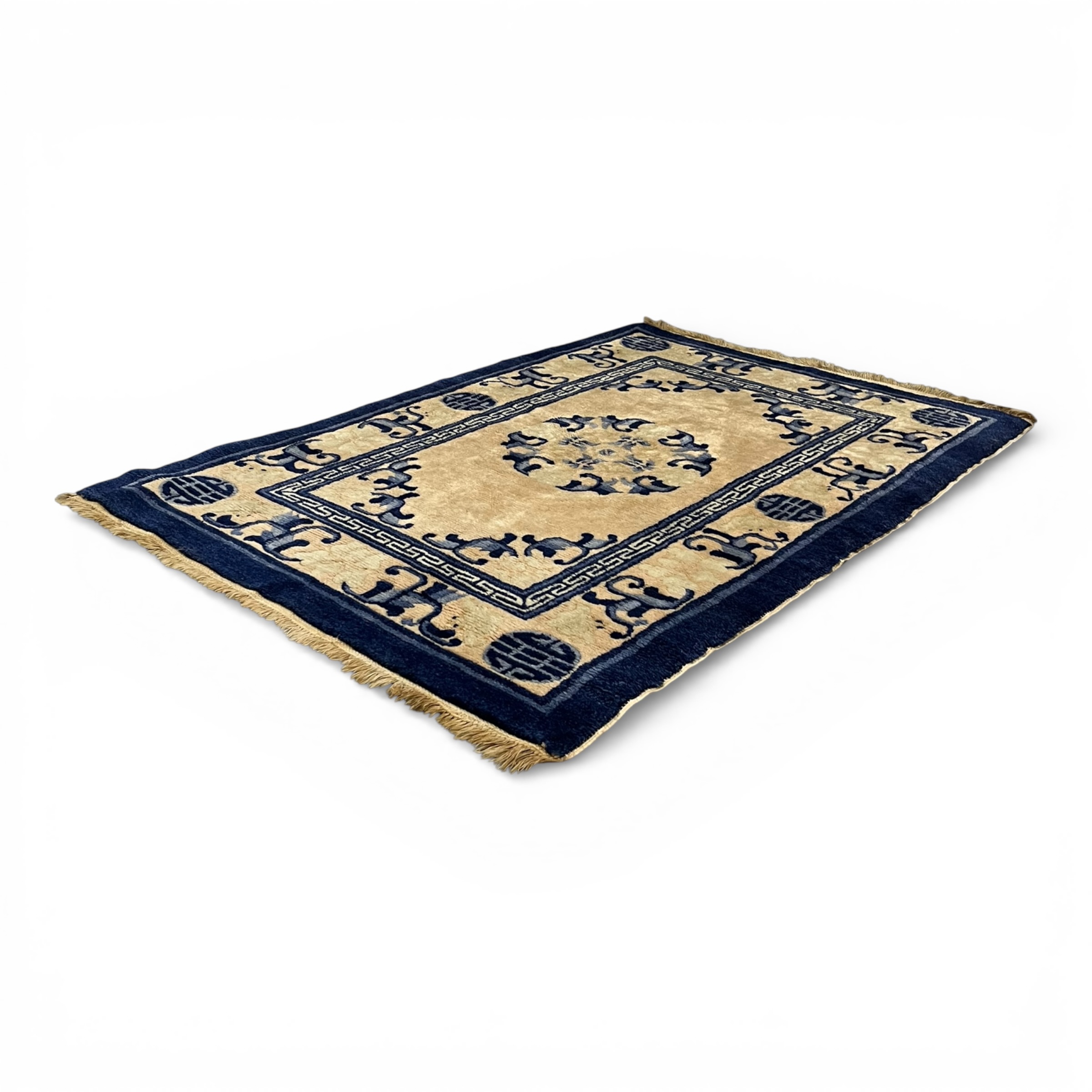 Covor oriental cu inspirație chinezească, ivoire & albastru cobalt, 97 × 63 cm Covoare