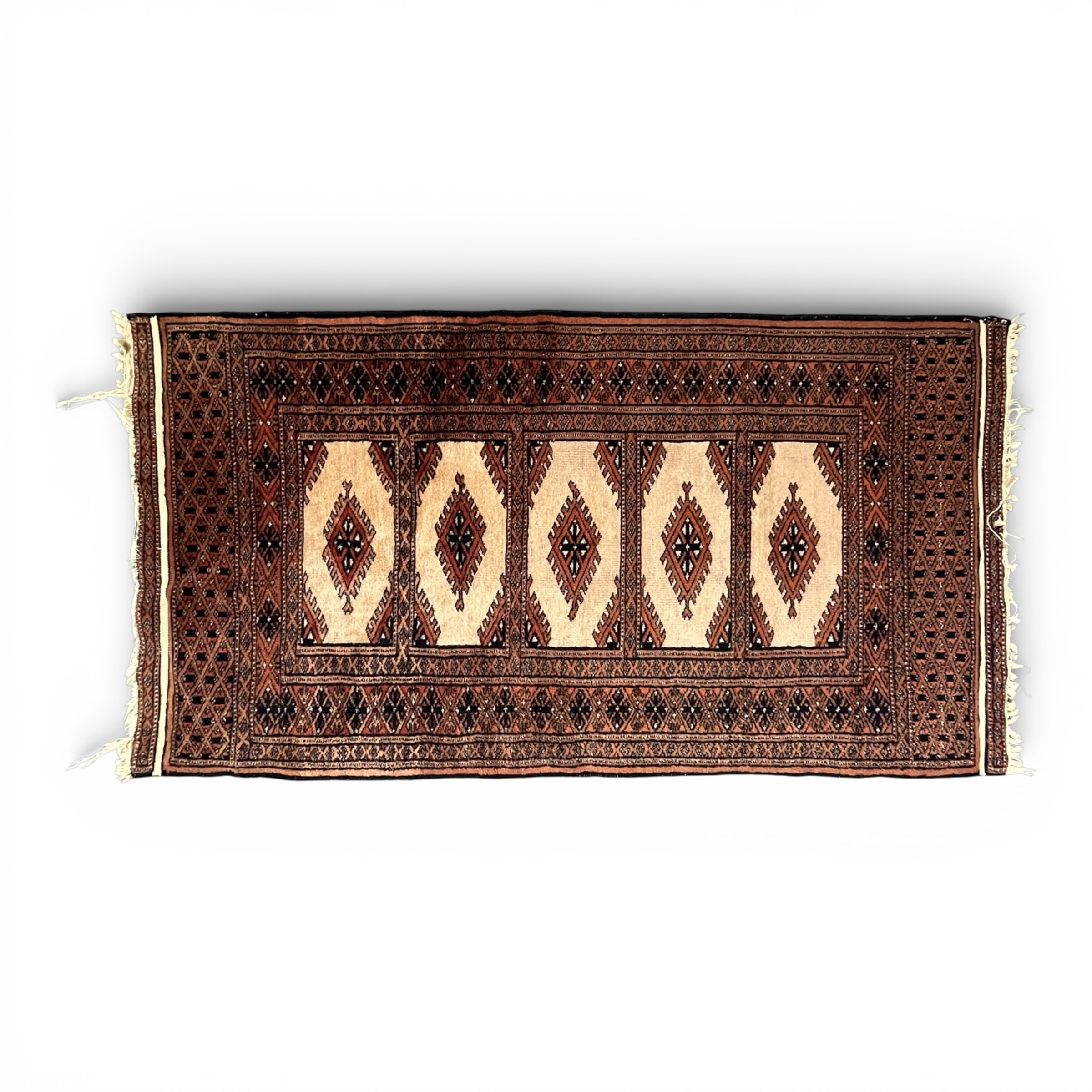 Covor oriental Afgan / Beluch, runner lucrat manual din lână, 122 x 65 cm, model tribal geometric Covoare