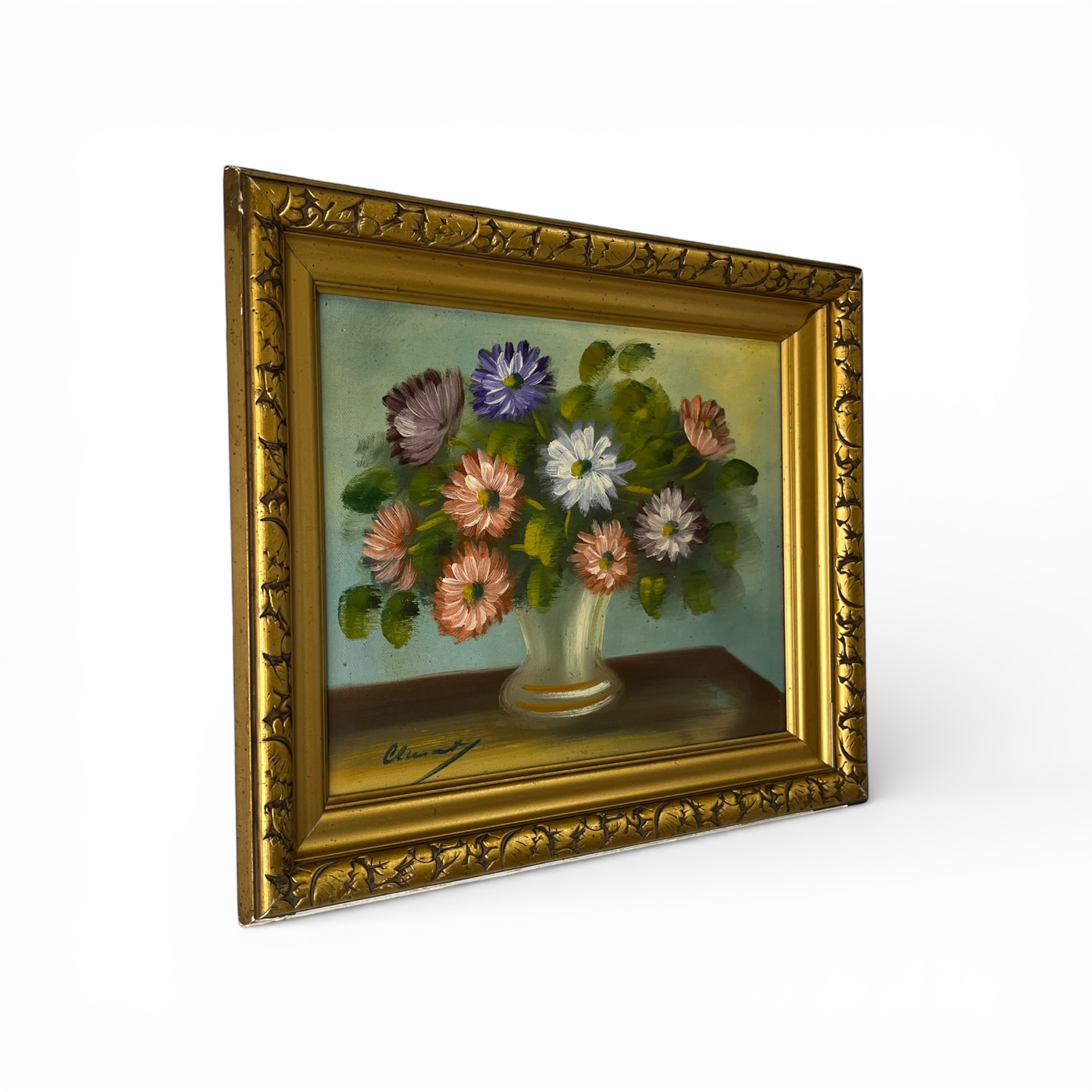 Tablou natură statică – Buchet de flori în vază, ulei pe pânză, semnat Decoratiuni