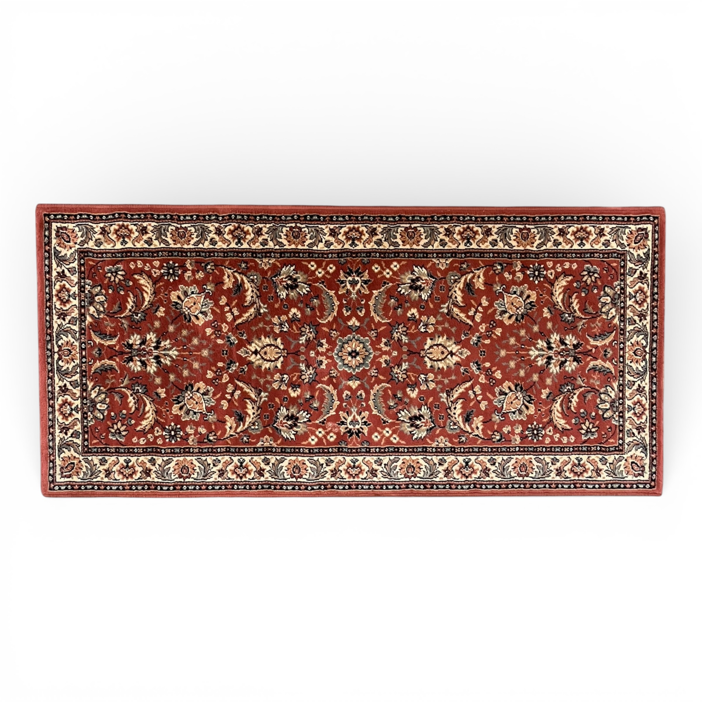 Covor oriental clasic tip Isfahan / Kashan, 137 x 64 cm, nuanță terracotta, model floral persan Covoare