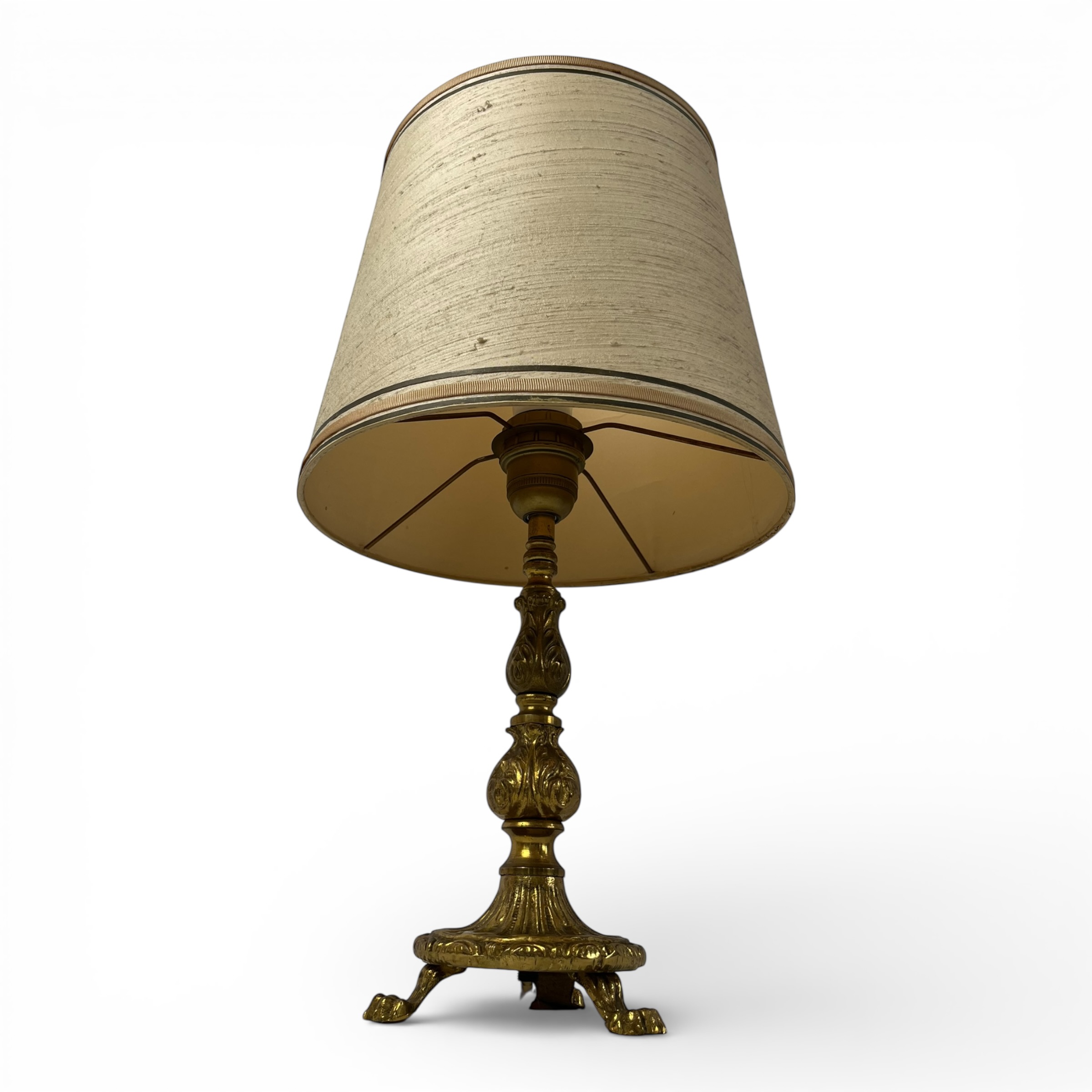 Lampă de birou / veioză vintage din bronz masiv, decor baroc, abajur textil – cca. 1960–1970 Corpuri de iluminat