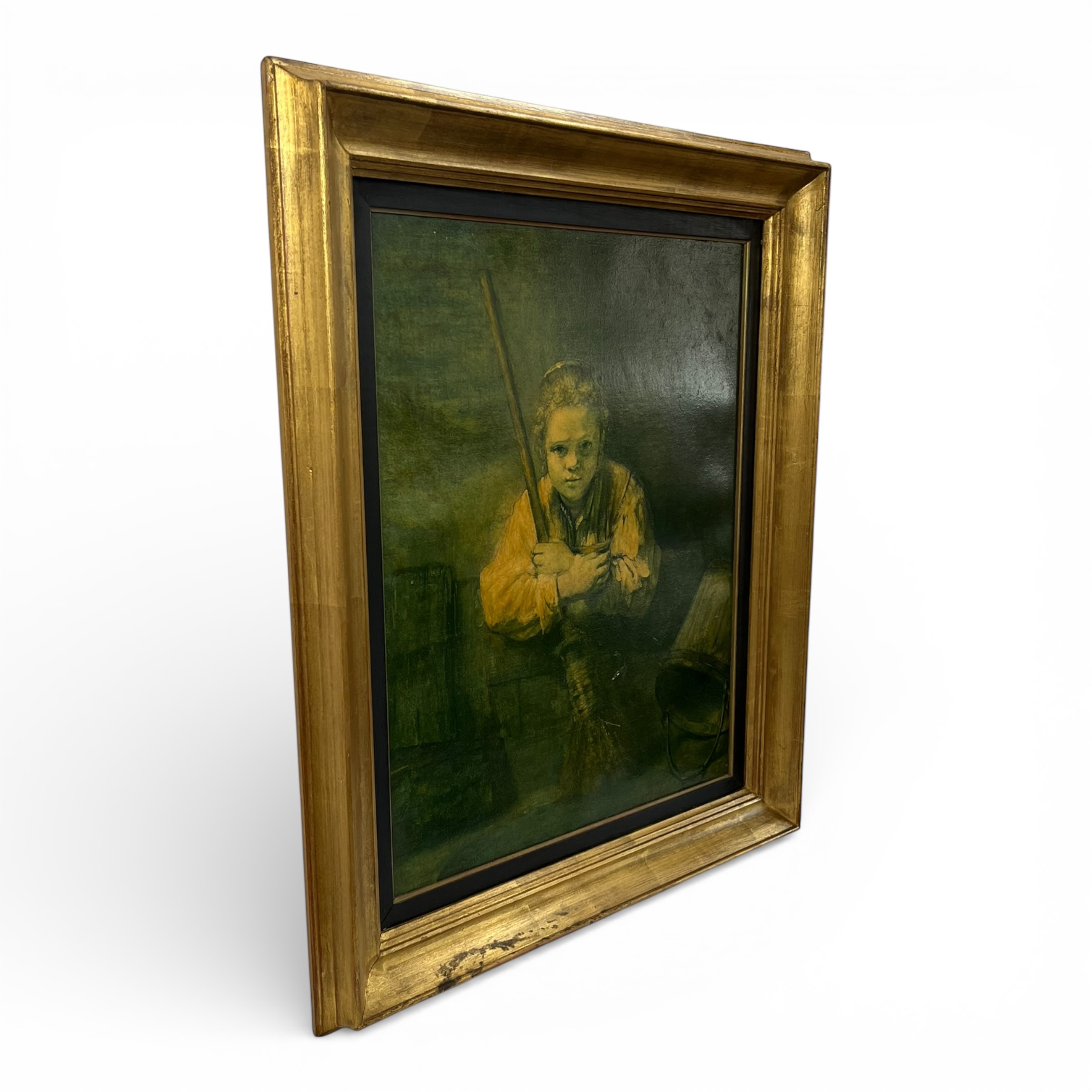 Reproducere vintage după Rembrandt, imprimare pe pânză, ramă aurită din lemn masiv, cca. 1960–1980 Decoratiuni