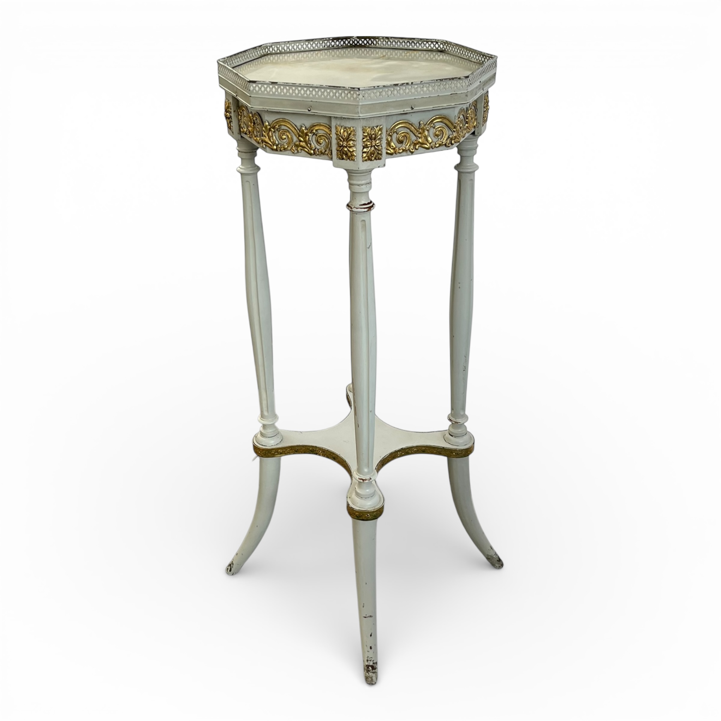 Piedestal neoclasic stil Louis XVI, finisaj ivoire patinat, blat decorativ din rășină, sec. XX Mobilier