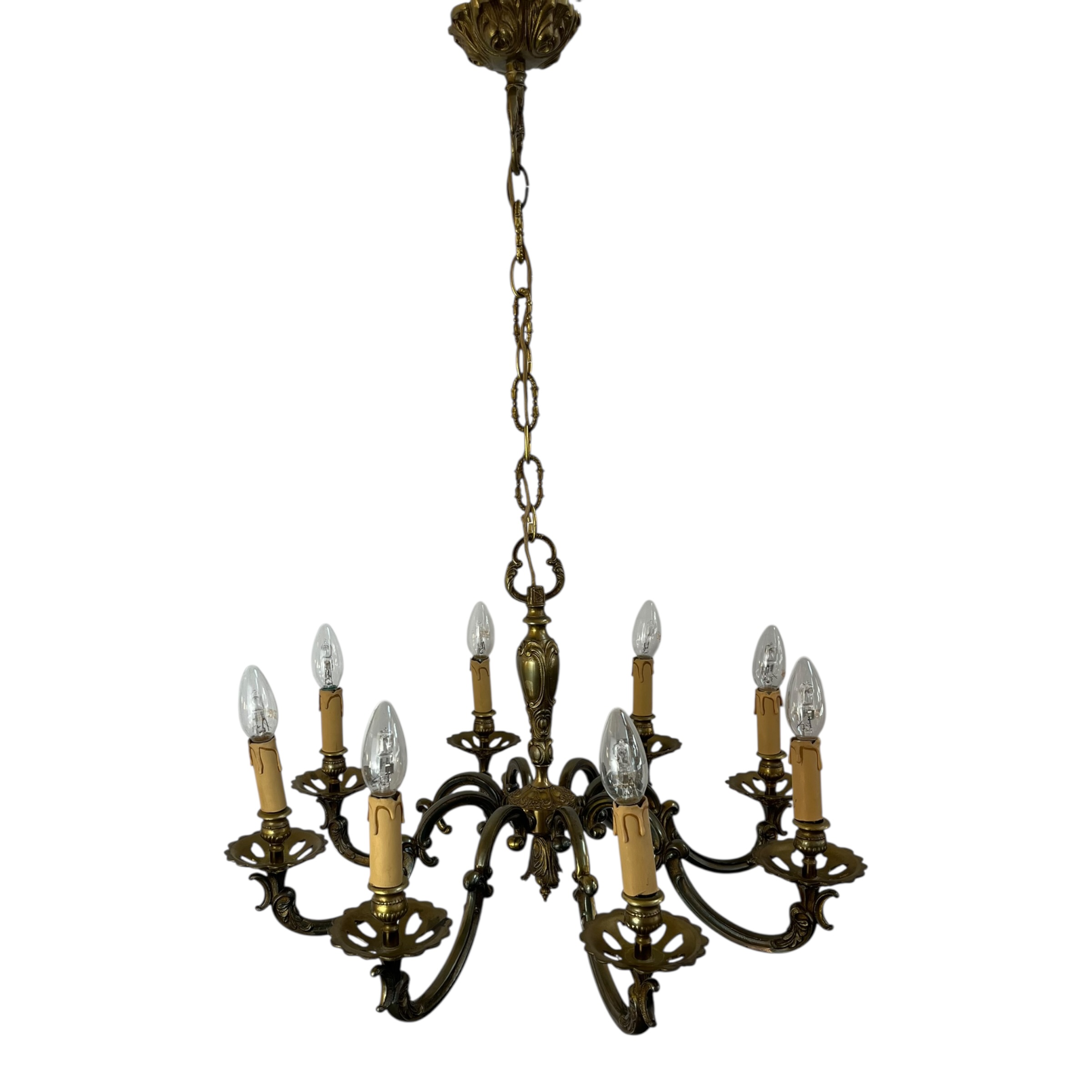 Lustră vintage din bronz cu 8 brațe, stil Louis XV / Rococo, prima jumătate a secolului XX Candelabre