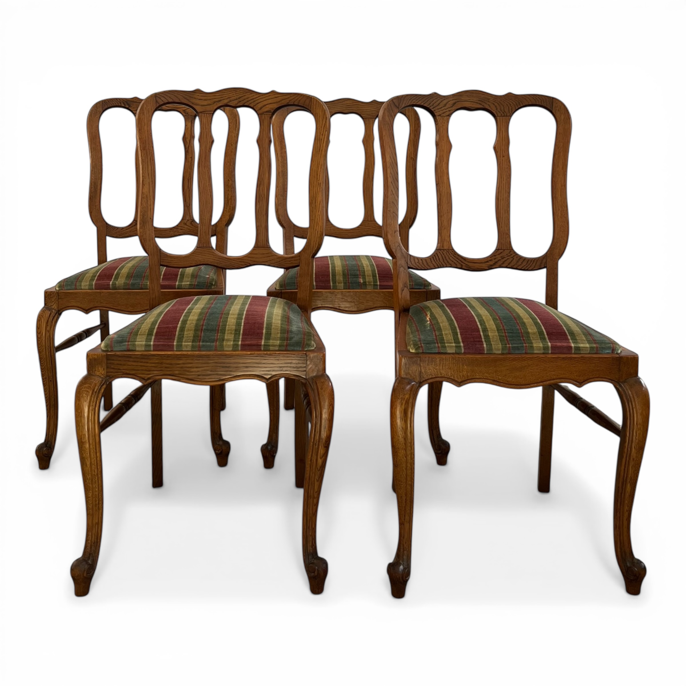 Set 4 scaune franțuzești în stil Louis XV, lemn masiv sculptat, picioare cabriole Mobilier