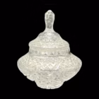 Bombonieră vintage din cristal tăiat cu capac – model geometric cu stea, stil Bohemian cut crystal Boluri