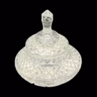 Bombonieră vintage din cristal tăiat cu capac – model geometric cu stea, stil Bohemian cut crystal Boluri