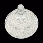 Bombonieră vintage din cristal tăiat cu capac – model geometric cu stea, stil Bohemian cut crystal Boluri
