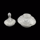 Bombonieră vintage din cristal tăiat cu capac – model geometric cu stea, stil Bohemian cut crystal Boluri