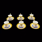 Set 6 cești cu farfurioare din porțelan fin – decor egiptean Tutankhamon – Fine Porcelain Cesti cafea