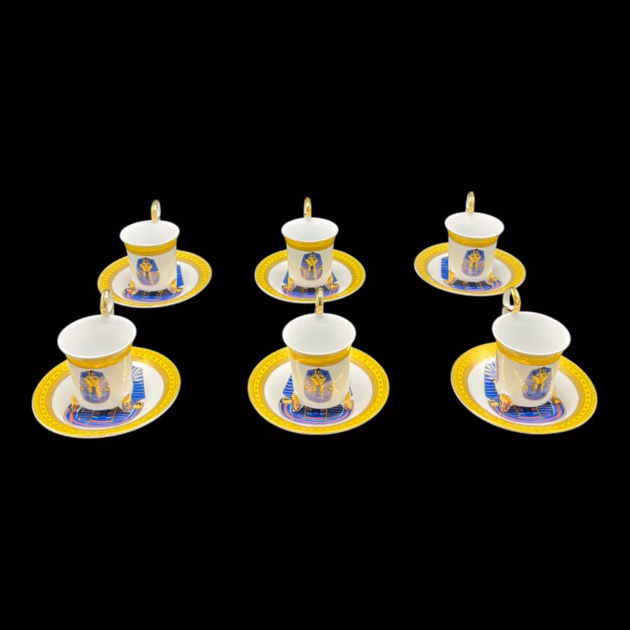 Set 6 cești cu farfurioare din porțelan fin – decor egiptean Tutankhamon – Fine Porcelain Cesti cafea Magazin de mobila decoratiuni si corpuri de iluminat vintage Set 6 cești cu farfurioare din porțelan fin – decor egiptean Tutankhamon – Fine Porcelain