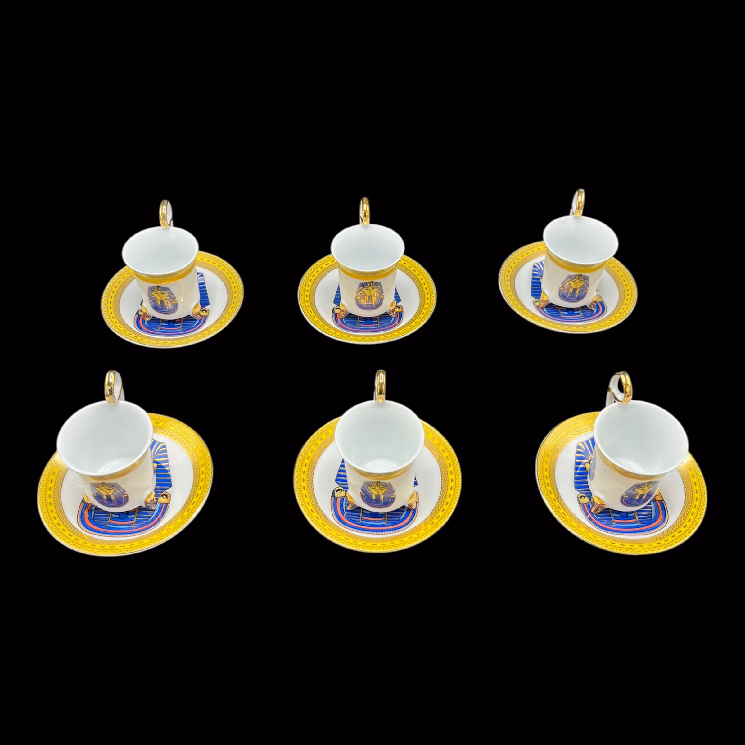 Set 6 cești cu farfurioare din porțelan fin – decor egiptean Tutankhamon – Fine Porcelain Cesti cafea Magazin de mobila decoratiuni si corpuri de iluminat vintage Set 6 cești cu farfurioare din porțelan fin – decor egiptean Tutankhamon – Fine Porcelain Cesti cafea