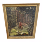 Pictură în ulei pe pânză – scenă de grădină cu pitic ornamental, semnată „S. De Saedeleer”, Belgia, prima jumătate sec. XX Decoratiuni