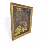 Pictură în ulei pe pânză – scenă de grădină cu pitic ornamental, semnată „S. De Saedeleer”, Belgia, prima jumătate sec. XX Decoratiuni