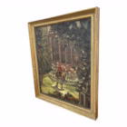 Pictură în ulei pe pânză – scenă de grădină cu pitic ornamental, semnată „S. De Saedeleer”, Belgia, prima jumătate sec. XX Decoratiuni