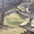 Pictură în ulei pe pânză – scenă de grădină cu pitic ornamental, semnată „S. De Saedeleer”, Belgia, prima jumătate sec. XX Decoratiuni