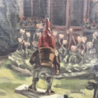 Pictură în ulei pe pânză – scenă de grădină cu pitic ornamental, semnată „S. De Saedeleer”, Belgia, prima jumătate sec. XX Decoratiuni