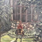 Pictură în ulei pe pânză – scenă de grădină cu pitic ornamental, semnată „S. De Saedeleer”, Belgia, prima jumătate sec. XX Decoratiuni