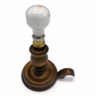 Lampă de masă vintage rustică din lemn masiv cu abajur decorativ din carton și șnur Corpuri de iluminat
