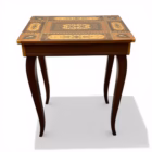 Măsuță vintage de cusut / bijuterii cu marchetărie și mecanism muzical elvețian Lador Mobilier