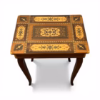 Măsuță vintage de cusut / bijuterii cu marchetărie și mecanism muzical elvețian Lador Mobilier
