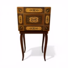 Măsuță vintage de cusut / bijuterii cu marchetărie și mecanism muzical elvețian Lador Mobilier