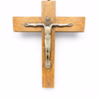 Crucifix vintage din lemn masiv cu corpus metalic, stil modernist, sec. XX Decoratiuni