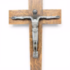 Crucifix vintage din lemn masiv cu corpus metalic, stil modernist, sec. XX Decoratiuni