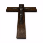 Crucifix vintage din lemn masiv cu corpus metalic, stil modernist, sec. XX Decoratiuni