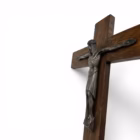 Crucifix vintage din lemn masiv cu corpus metalic, stil modernist, sec. XX Decoratiuni