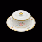 Untieră din porțelan fin Porcelaine de Baudour Belgia, decor floral policrom cu margini aurite Boluri