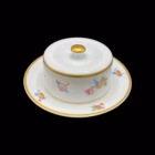 Untieră din porțelan fin Porcelaine de Baudour Belgia, decor floral policrom cu margini aurite Boluri