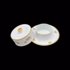 Untieră din porțelan fin Porcelaine de Baudour Belgia, decor floral policrom cu margini aurite Boluri