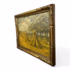 Tablou vintage ulei pe placaj „Peisaj cu clăi de fân”, semnat TH. Lambrecht Decoratiuni