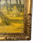 Tablou vintage ulei pe placaj „Peisaj cu clăi de fân”, semnat TH. Lambrecht Decoratiuni