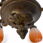 Candelabru vintage Art Nouveau din alamă/bronz, 5 brațe, abajururi sticlă originale, cca. 1900 Candelabre
