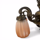 Candelabru vintage Art Nouveau din alamă/bronz, 5 brațe, abajururi sticlă originale, cca. 1900 Candelabre