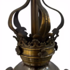 Candelabru vintage Art Nouveau din alamă/bronz, 5 brațe, abajururi sticlă originale, cca. 1900 Candelabre
