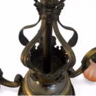 Candelabru vintage Art Nouveau din alamă/bronz, 5 brațe, abajururi sticlă originale, cca. 1900 Candelabre