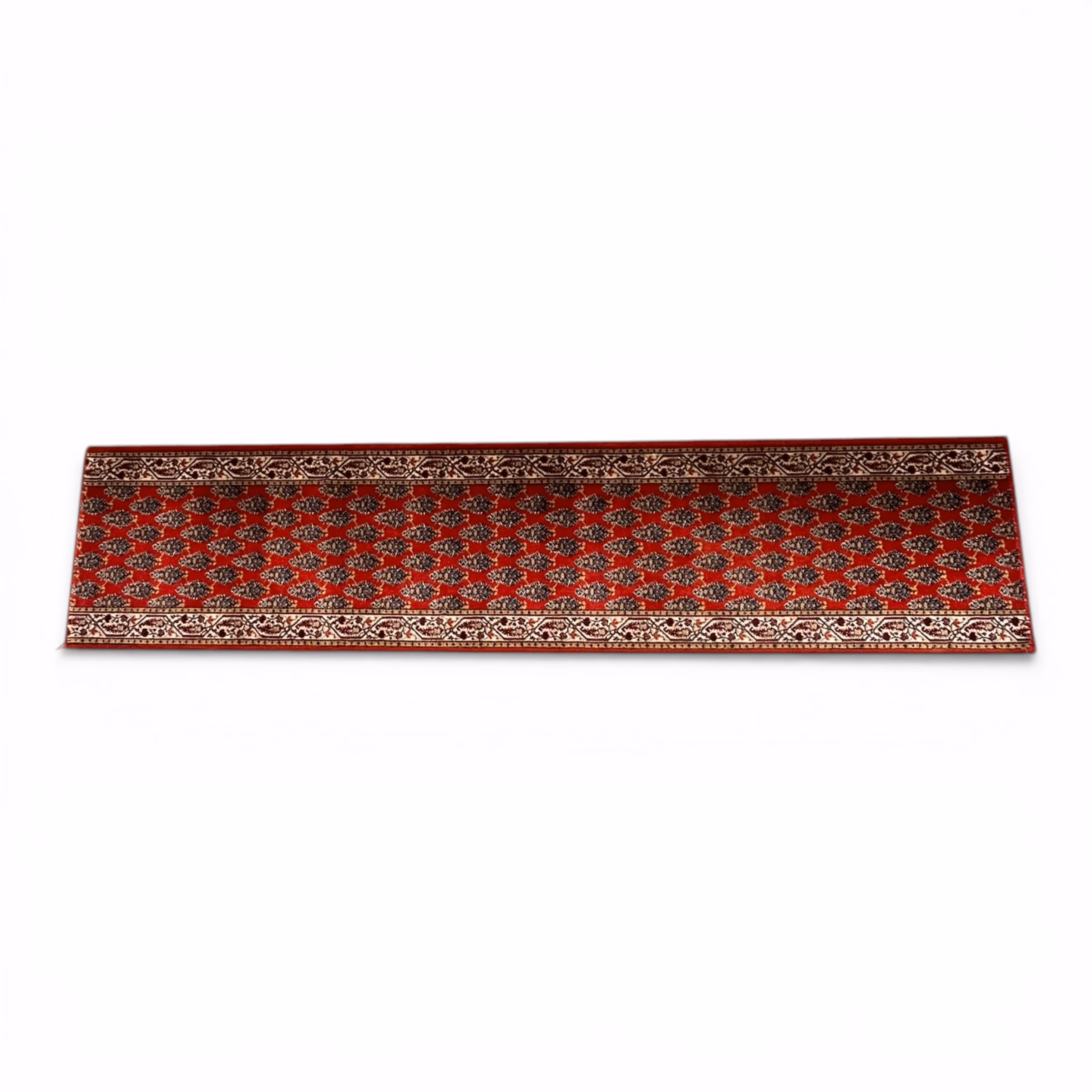 Covor tip runner în stil oriental, fond roșu cu motive clasice repetitive și bordură decorativă Covoare Magazin de mobila decoratiuni si corpuri de iluminat vintage Covor tip runner în stil oriental, fond roșu cu motive clasice repetitive și bordură decorativă Covoare