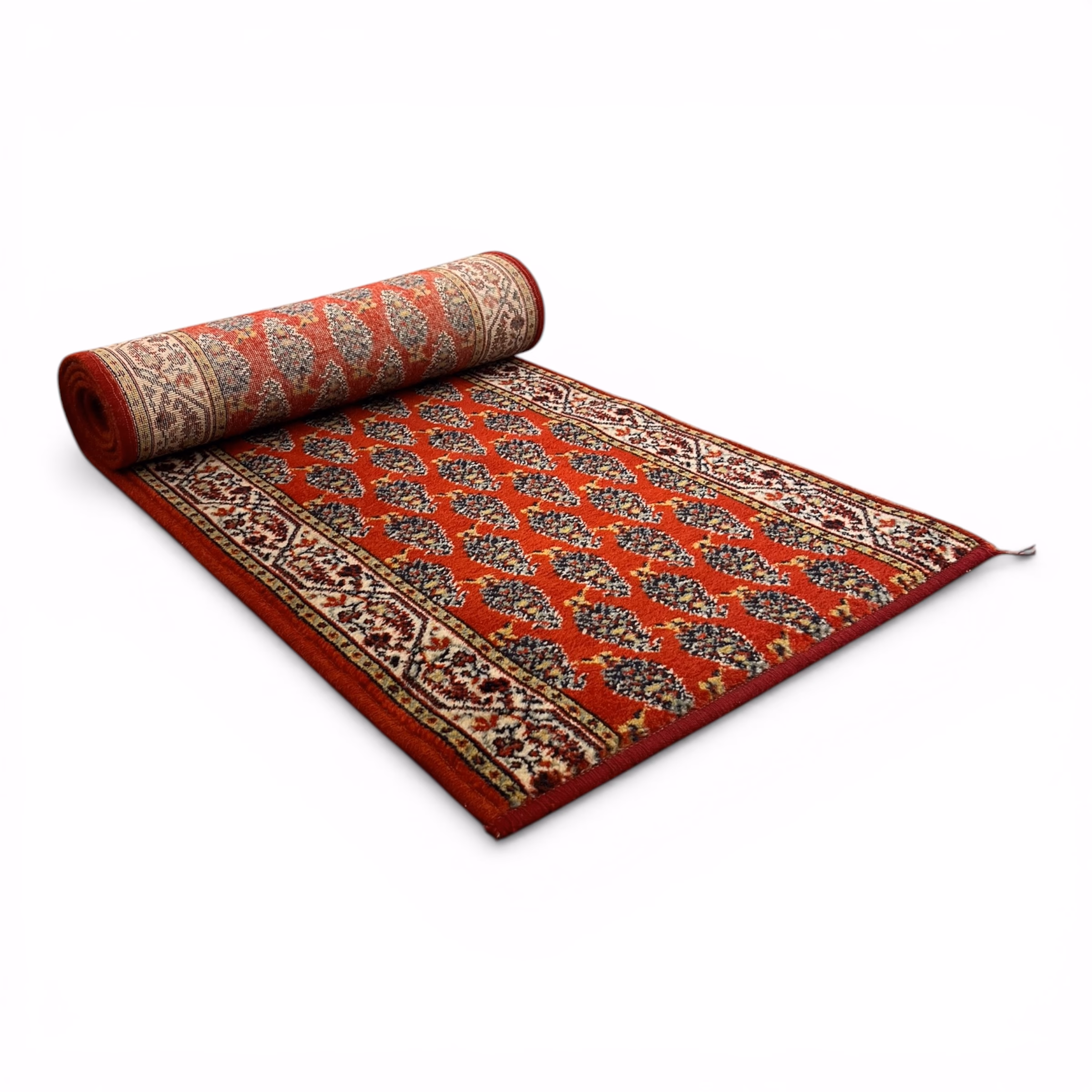 Covor tip runner în stil oriental, fond roșu cu motive clasice repetitive și bordură decorativă Covoare Magazin de mobila decoratiuni si corpuri de iluminat vintage Covor tip runner în stil oriental, fond roșu cu motive clasice repetitive și bordură decorativă Covoare