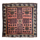 Covor oriental vintage lucrat manual, decor geometric tribal, format pătrat Covoare