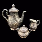 Serviciu vintage din porțelan argintat model elegant în relief pentru cafea sau ceai Portelan